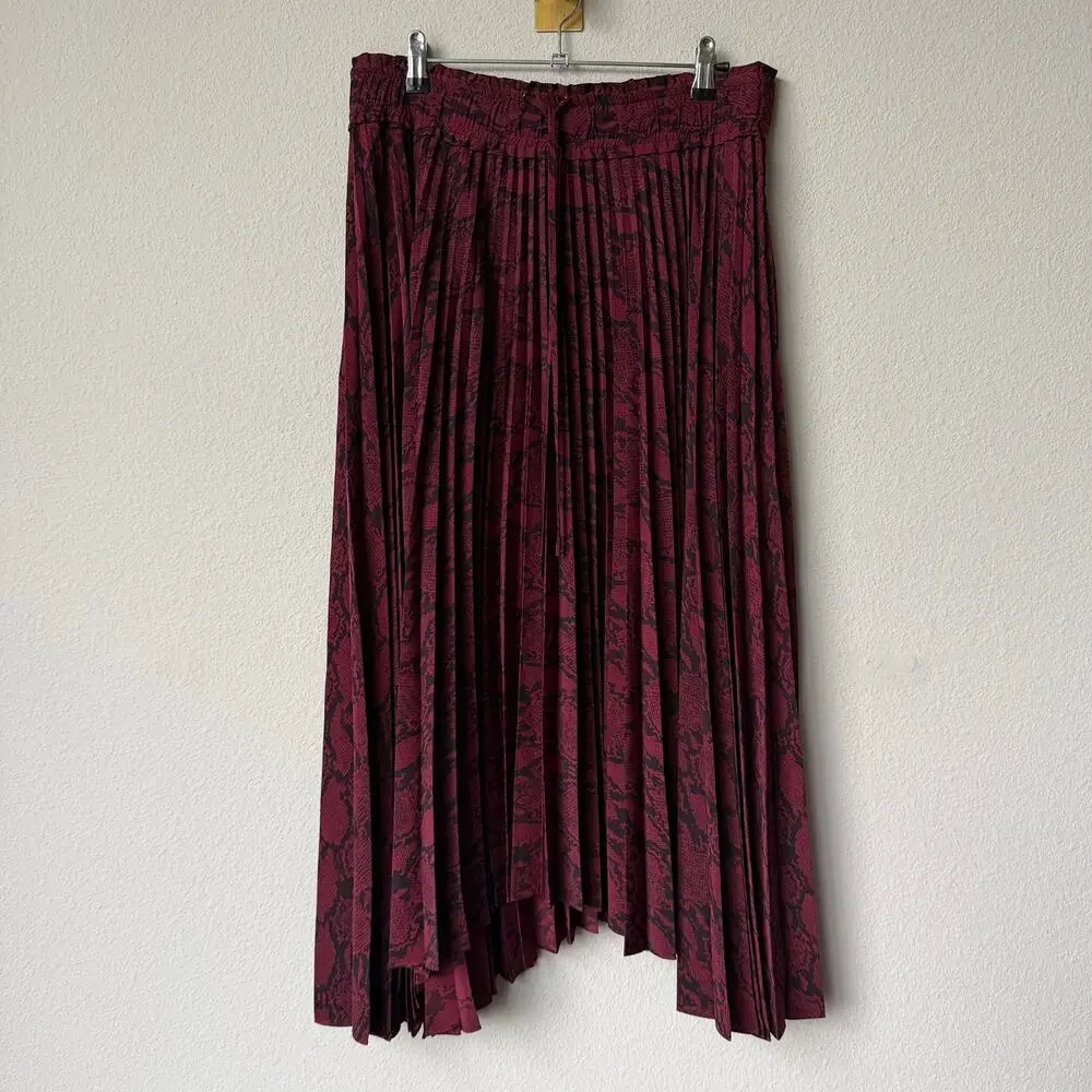 A.L.C. Burgundy Snake Print Pleated Midi Skirt Size 6